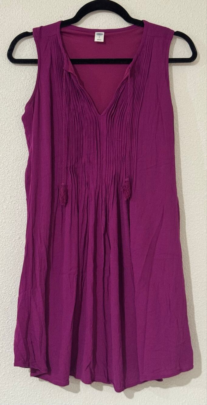 Romantic Plum Old Navy Pleated Tassel Boho Shift Sleeveless Dress Size Small
